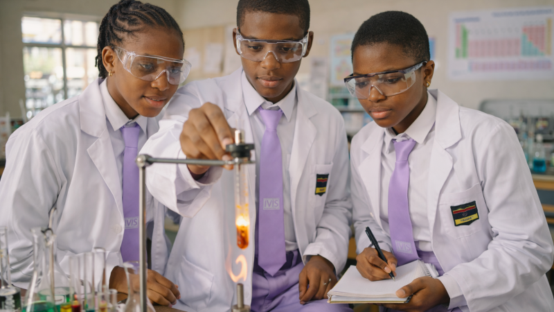 Senior secondary science students in the lab